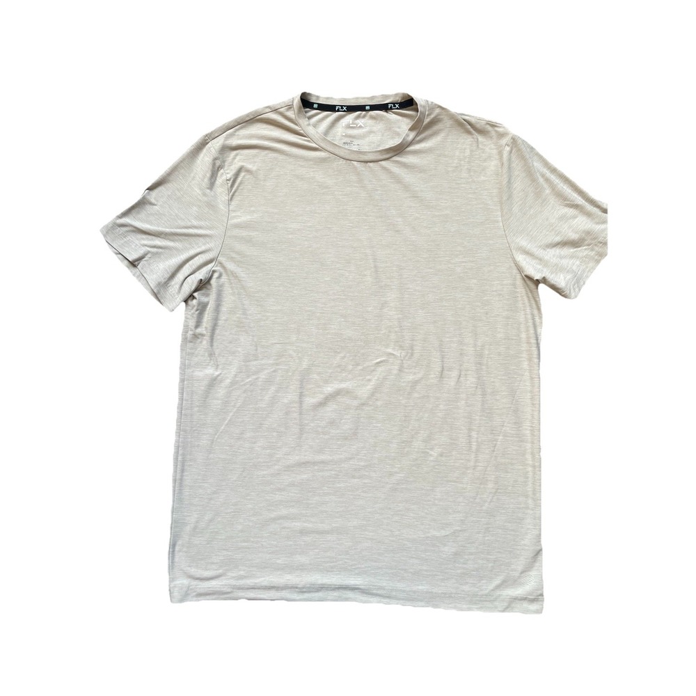 FLX Performance T-Shirt Mens M Beige Tan Casual Stretch Gym Short Sleeve